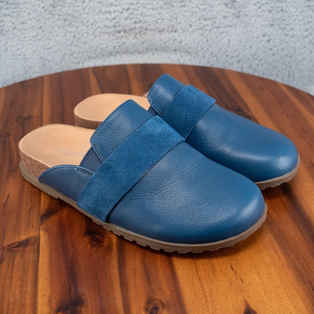 VIONIC Ambrosia Leather Slip-On Comfort Mules Orthotic Footbed Blue Women US 6.5